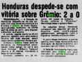 1982.06.02 - Amistoso - Seleção Hondurenha 2 x 0 Grêmio - Jornal Desconhecido - 01.PNG